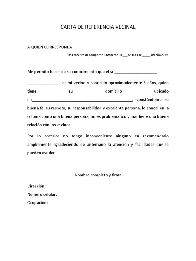 Carta de Referencia Vecinal  PDF