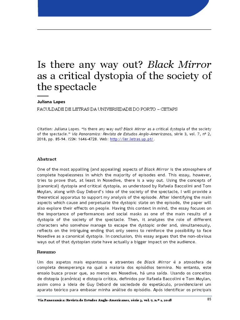 Black Mirror As A Critical Dystopia Of The Society Of The Spectacle Pdf Pdf Entretenimento Geral
