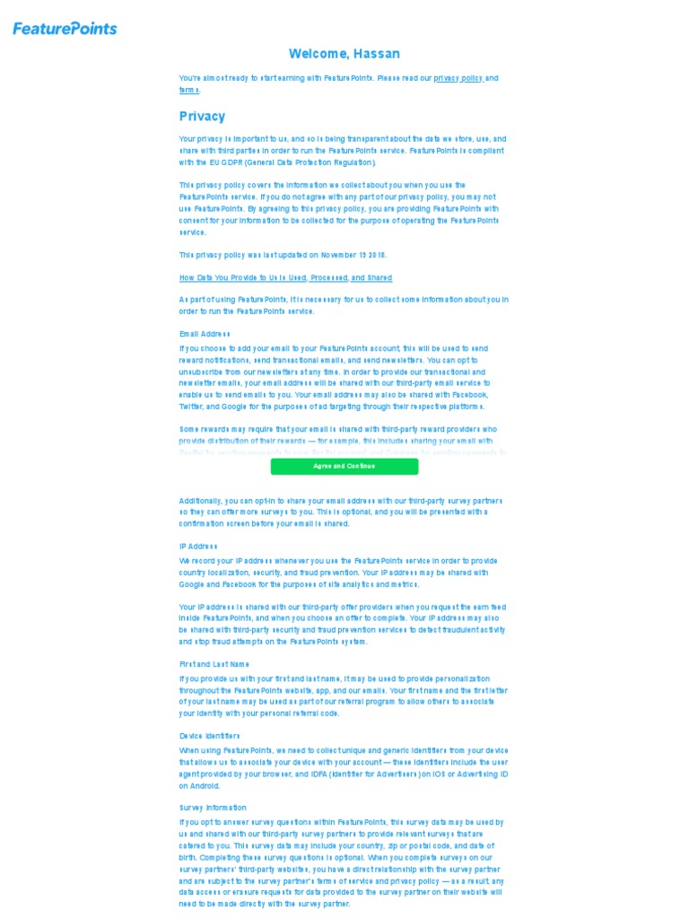 Terms of Service - FeaturePoints | PDF | Privacy | Privacy Policy