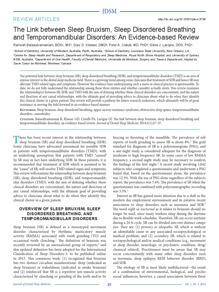 The Link Between Sleep Bruxism, Sleep Disordered Breathing and ...