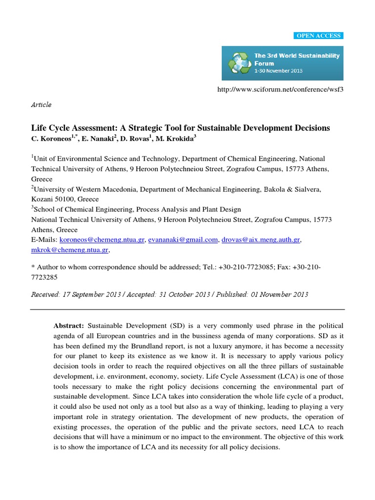 Life Cycle Assessment - A Strategic Tool For Sustainable Development ...