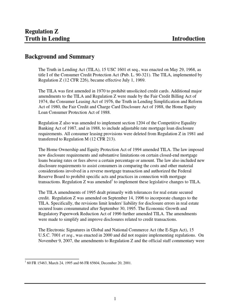 Reg Z PDF Truth In Lending Act Annual Percentage Rate