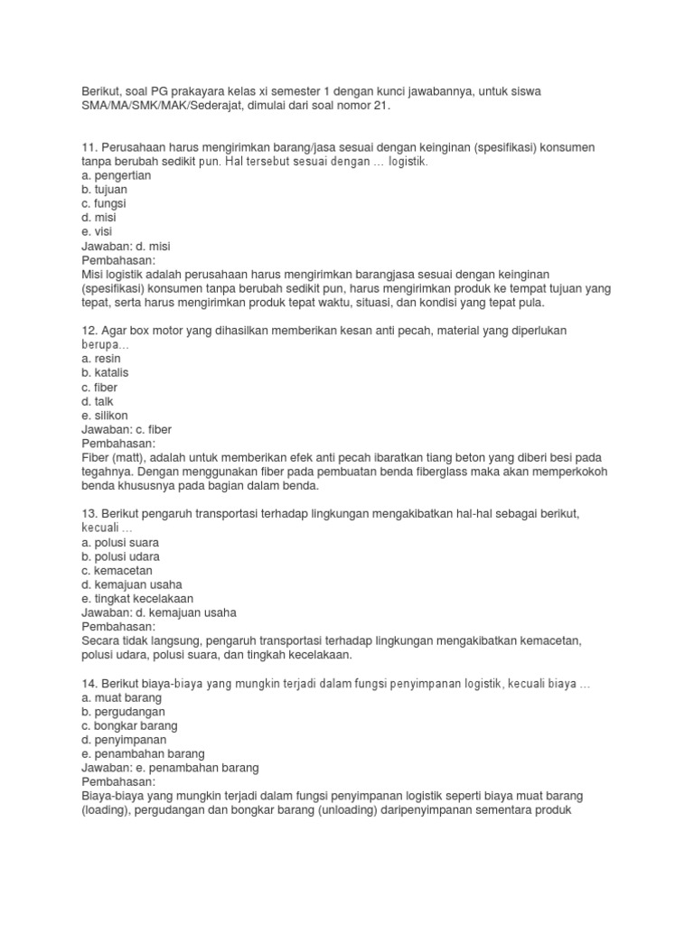 Contoh Soal Tentang Transportasi Dan Logistik Contoh