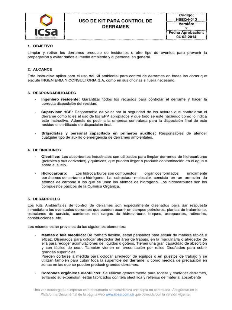 Uso de Kit de Derrames | PDF | Hidrocarburos | Residuos