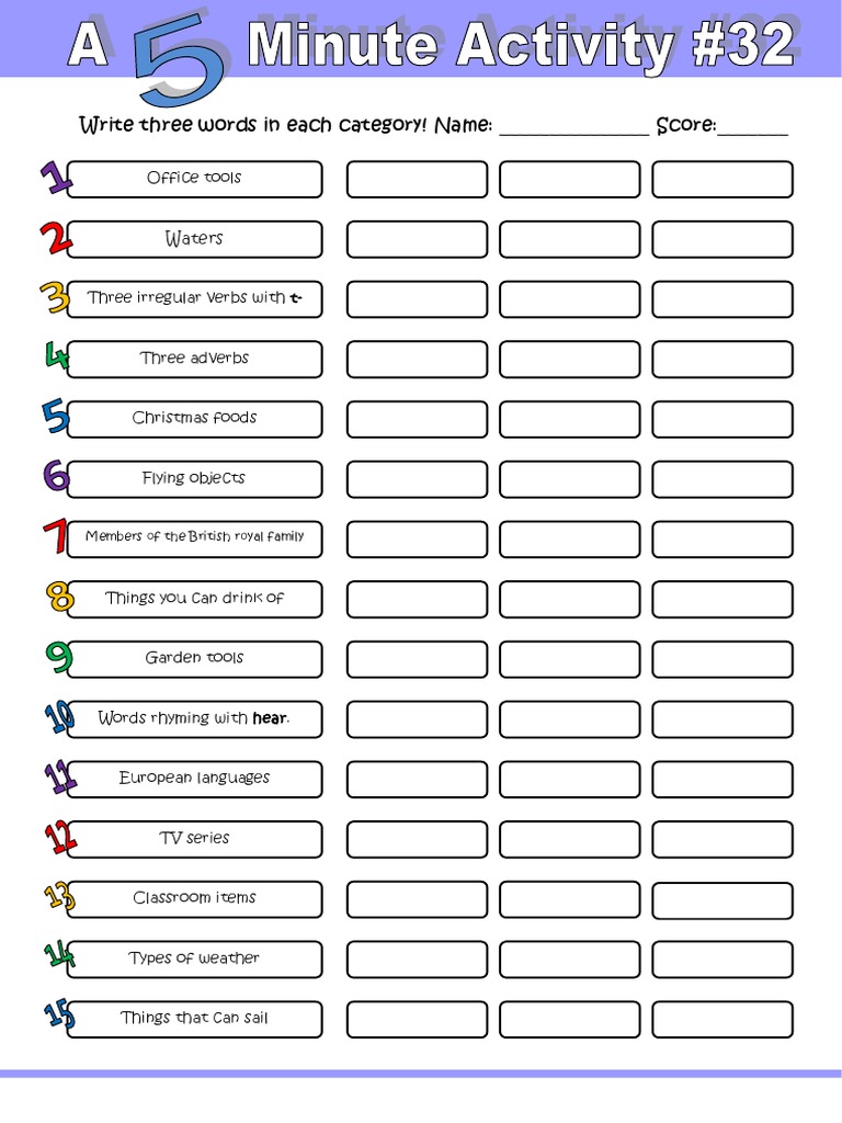 A 5 Minute Activity 32 Fun Activities Games Games Tests Warmers Coolers ...