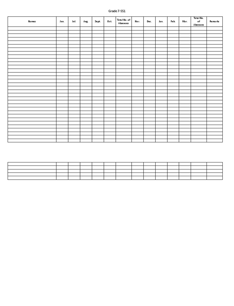 Flag Attendance Format PDF