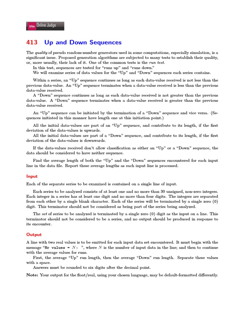 Up and Down Sequences Input PDF Sequence Computer Science