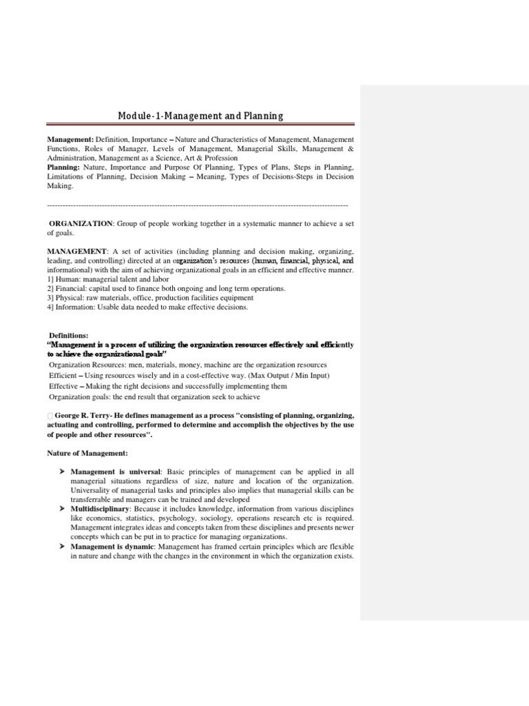 Module 1 Management and Planning | Download Free PDF | Decision Making ...
