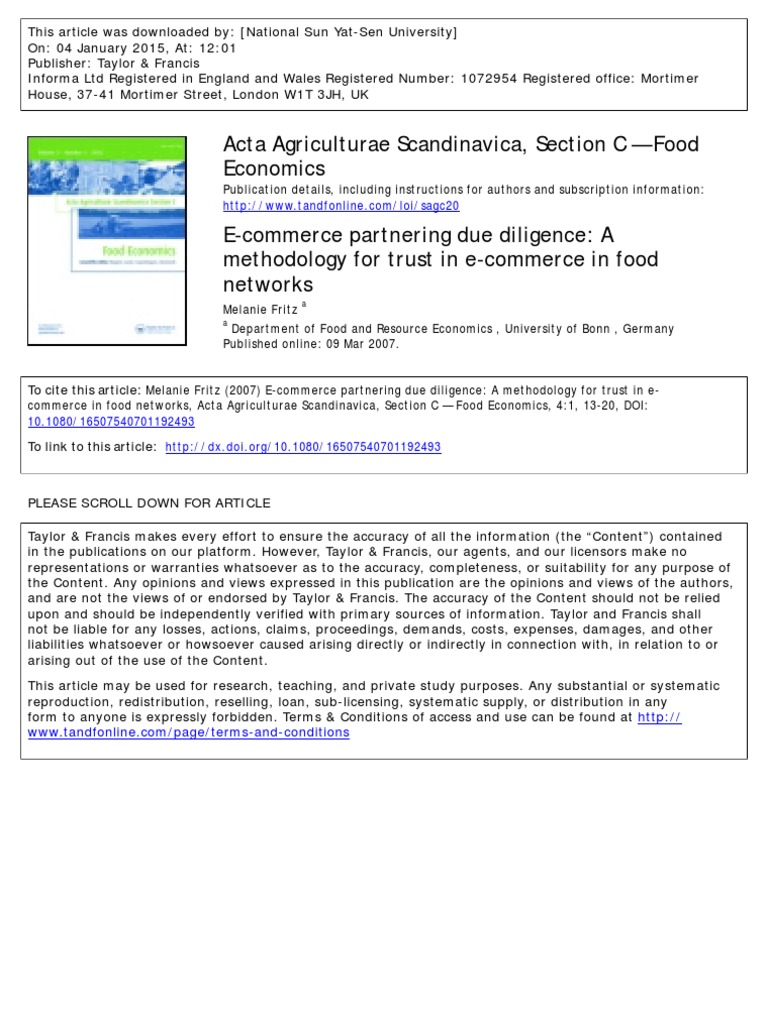 Acta Agriculturae Scandinavica, Section C Food Economics PDF E