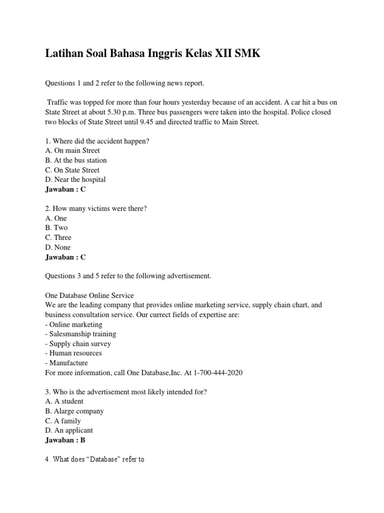 Contoh Soal Un Bahasa Indonesia Kelas 12 Smk