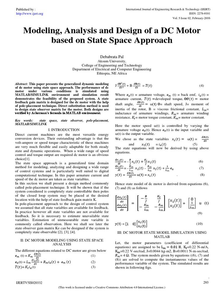 DC Motor State Space Modeling and Design | PDF | Electric Motor | Force