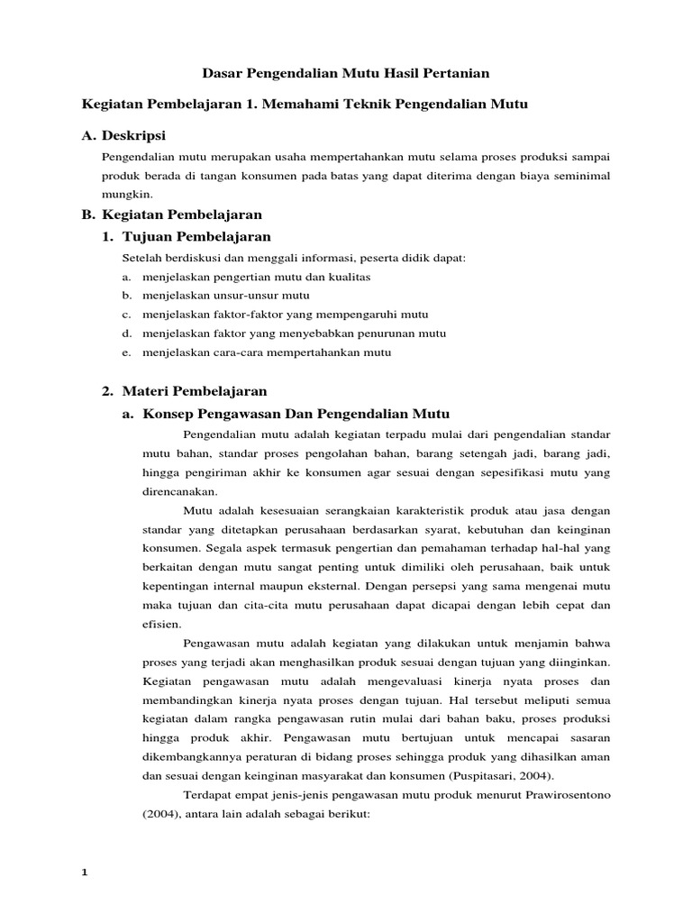 Dasar Pengendalian Mutu Hasil Pertanian Dunia Sekolah