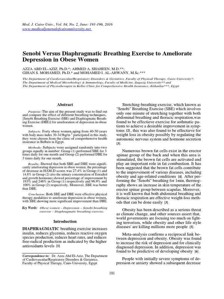 Senobi Breathing Exercise Vs Diafragma Breathing Exercise | PDF ...