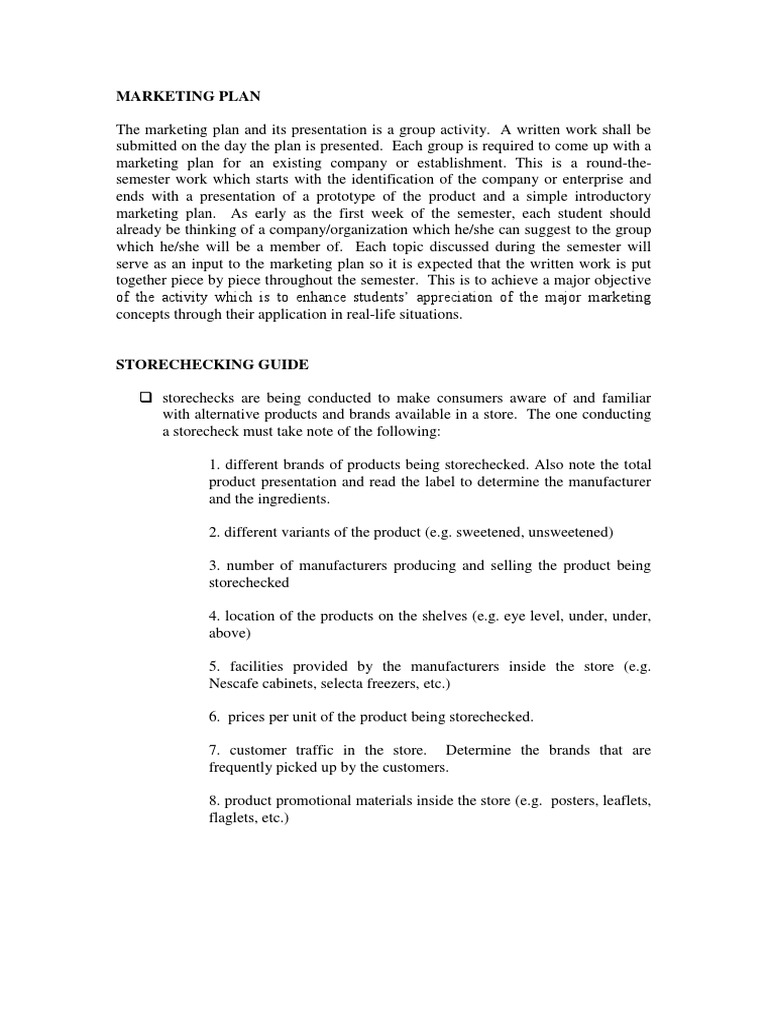 Marketing Plan and Storechecking Guide | PDF | Retail | Brand