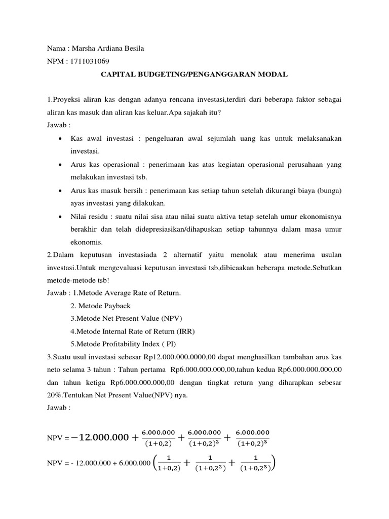 Contoh Soal Capital Budgeting Pdf