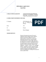 I. Field of Specialization Construction Management/Planning: Bernardo G. Mangahas