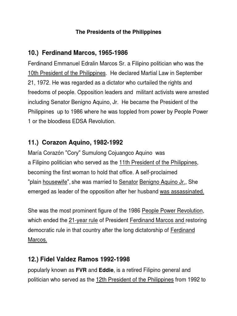 President of Philippines PDF Corazon Aquino President Of The