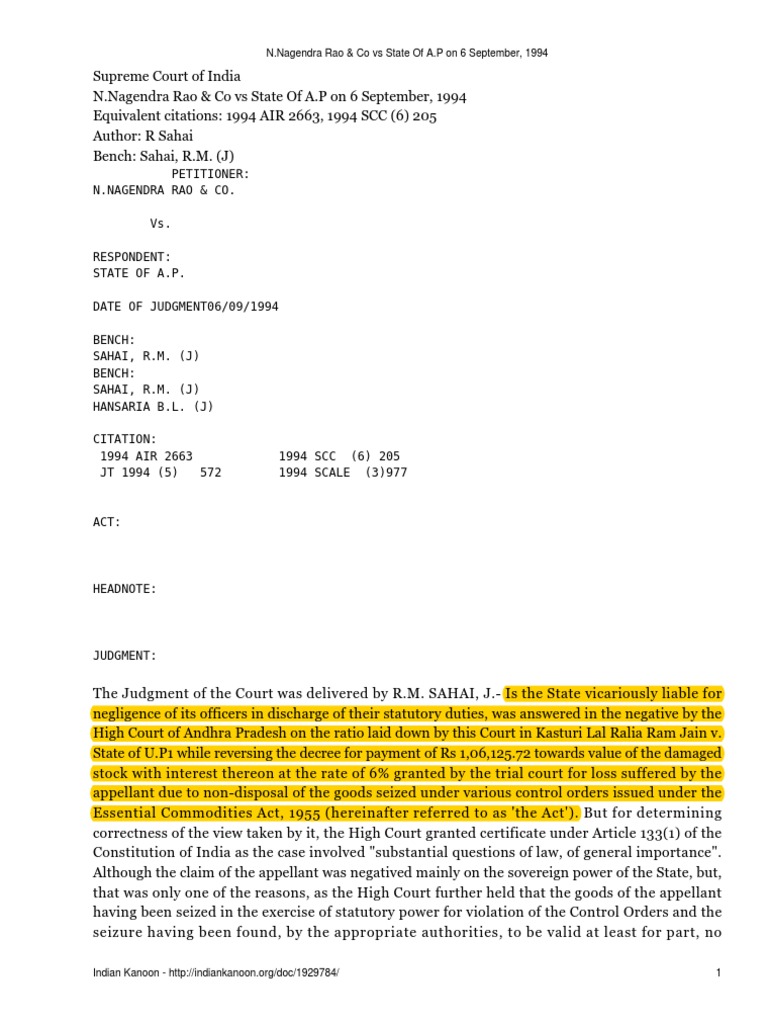 N.nagendra Rao Vs State of A.P | PDF | Sovereign Immunity | Tort