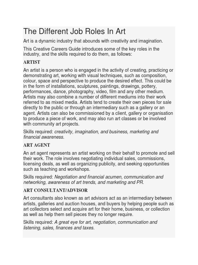 The Different Job Roles in Art | Download Free PDF | Curator | Art Museum