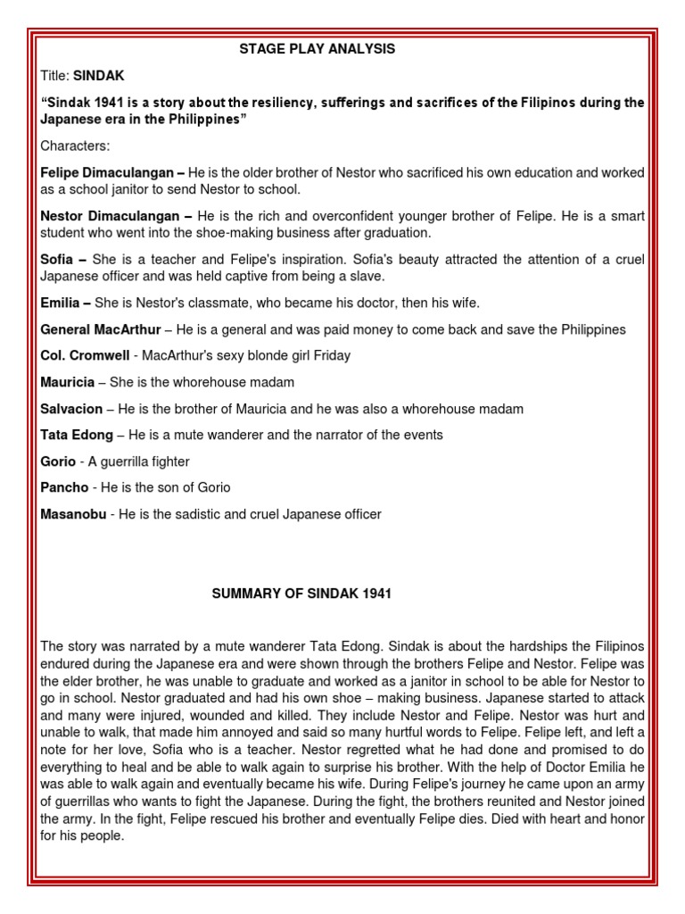 Stage Play Analysis | PDF | Philippines | Violence