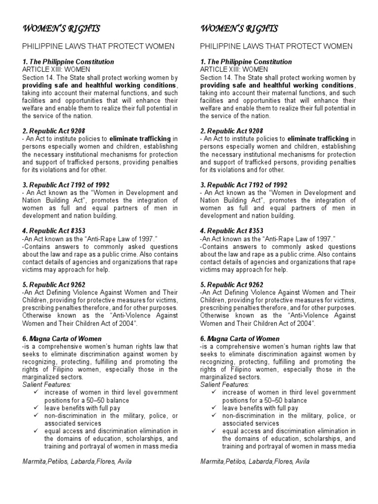 Women'S Rights Women'S Rights Philippine Laws That Protect Women