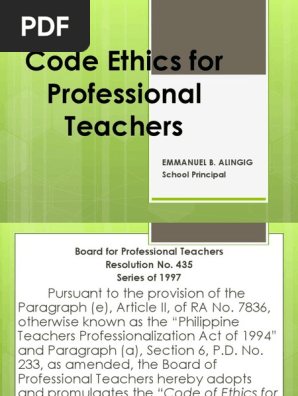 Code Of Ethics For Professional Teachers Pdf U S State Profession