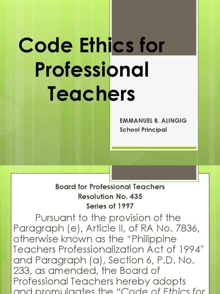 Code Of Ethics For Professional Teachers Ppt U S State Profession