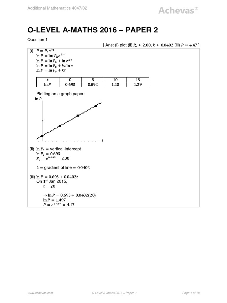 O-Level A-Maths 2016 Paper 2 Solutions | PDF | Trigonometric Functions ...