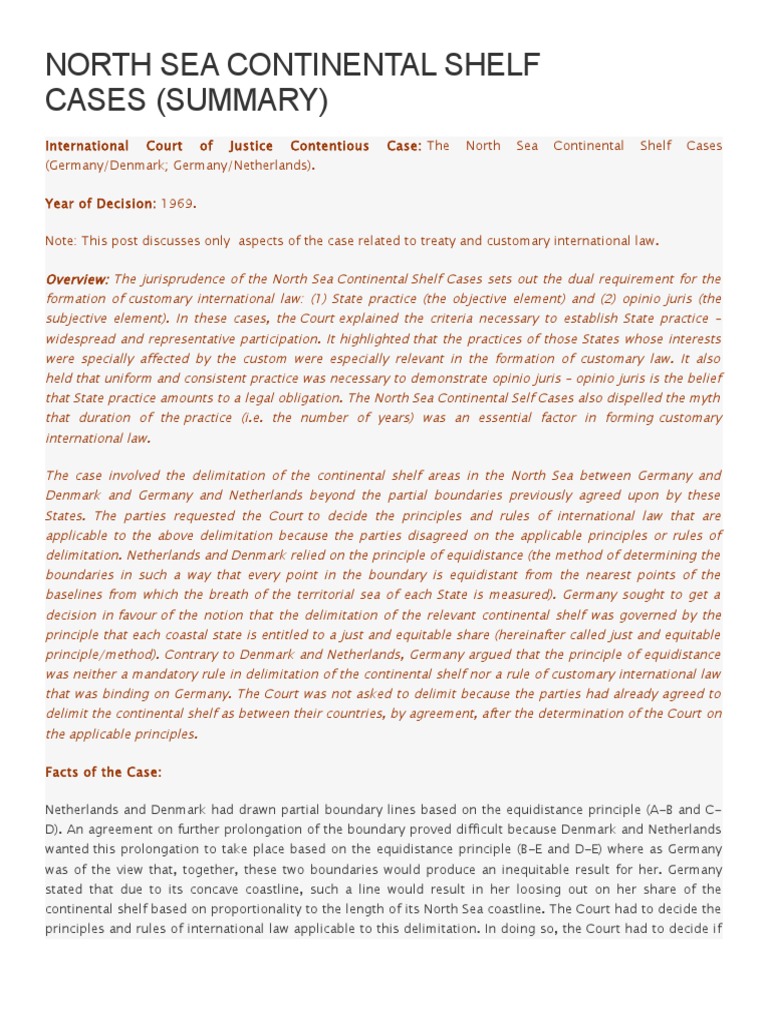 North Sea Continental Shelf Cases (Summary) PDF Treaty Contras