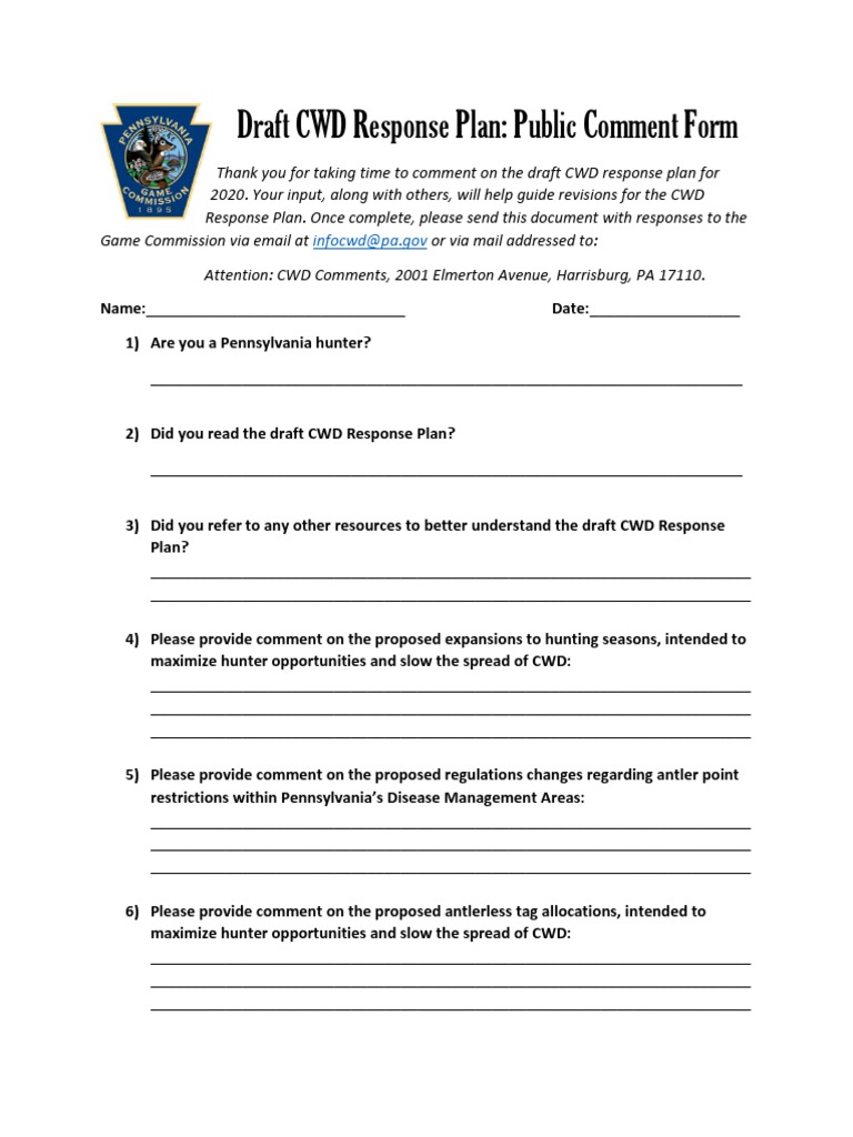 CWD Plan Feedback for PA Hunters | PDF | Hunting | Business