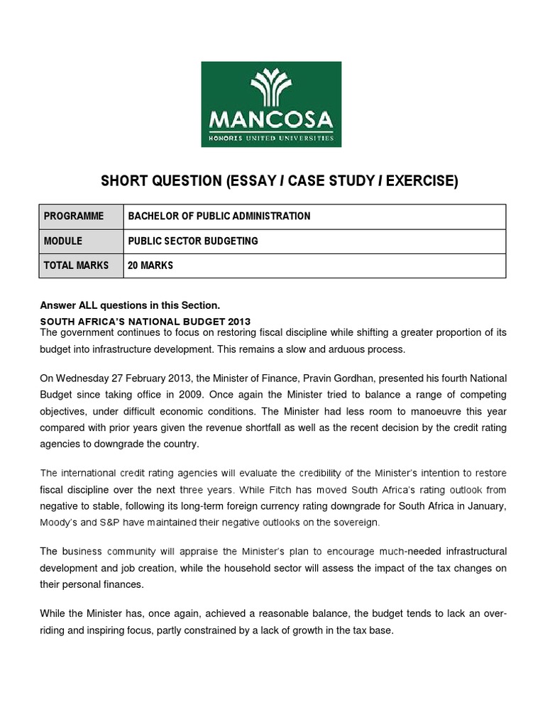 Public Sector Budgeting Short Essay Question | PDF | Taxes | Economic Growth