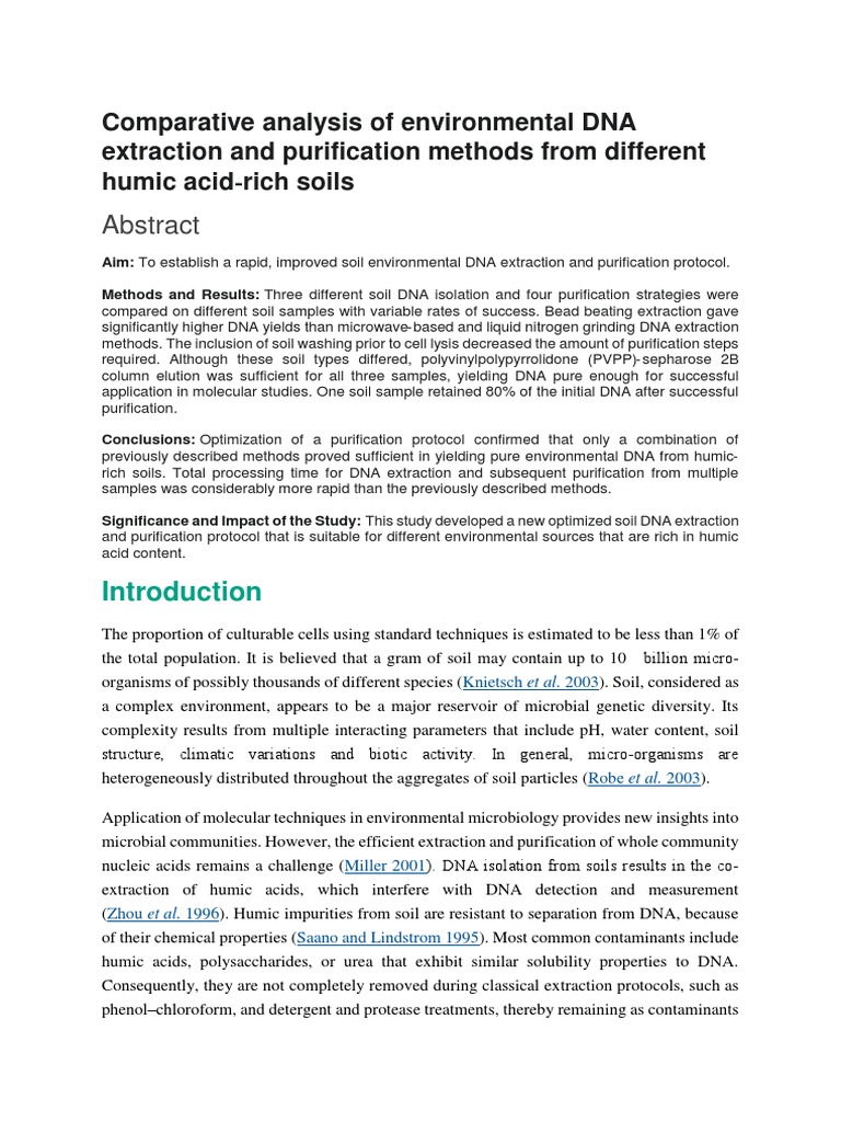 Comparative Analysis of Environmental DNA Extraction and Purification Methods From Different