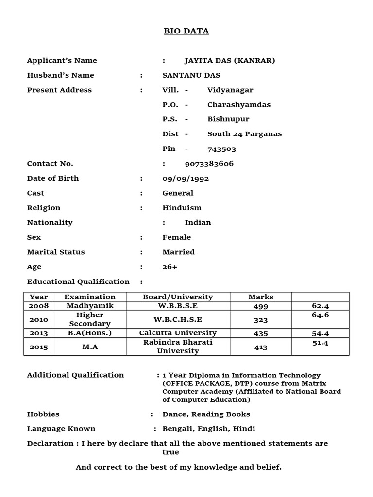 Bio Data | PDF