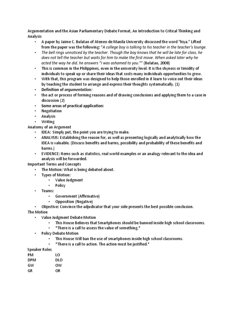 Understanding Asian Parliamentary Debate | PDF | Argumentation Theory ...