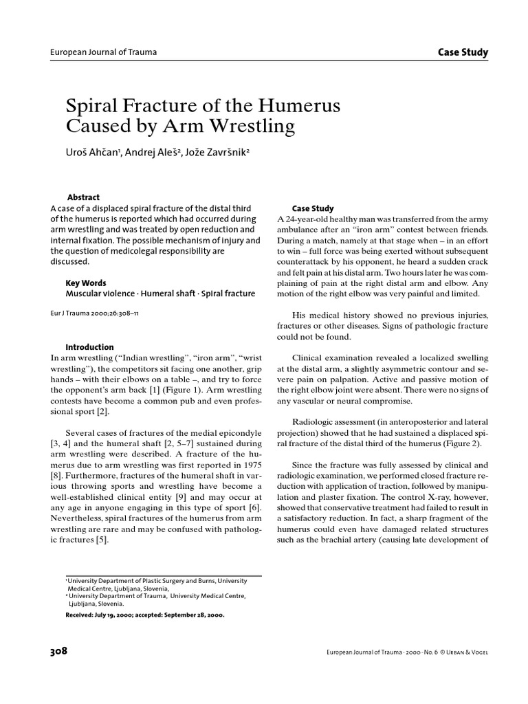 AHCAN, Uros Spiral Fracture of The Humerus Caused by Arm Wrestling