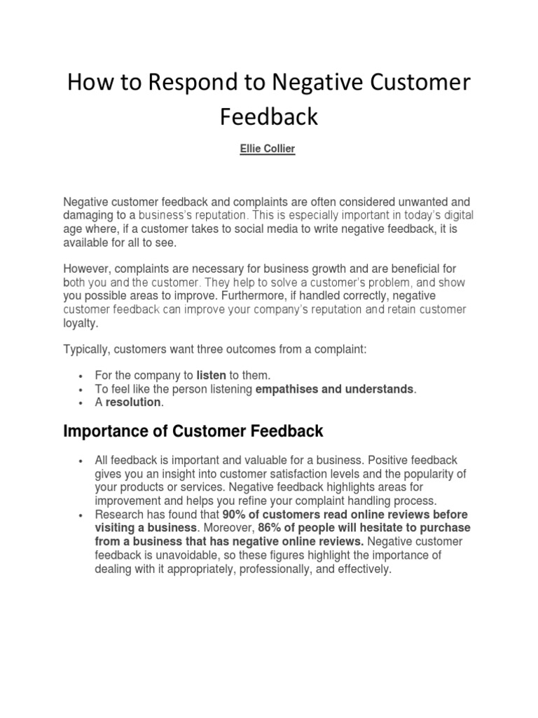 How To Respond To Negative Customer Feedback PDF Reputation