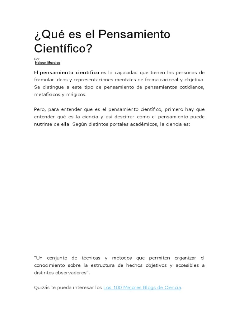 Qué Es El Pensamiento Científico Ciencia Razón
