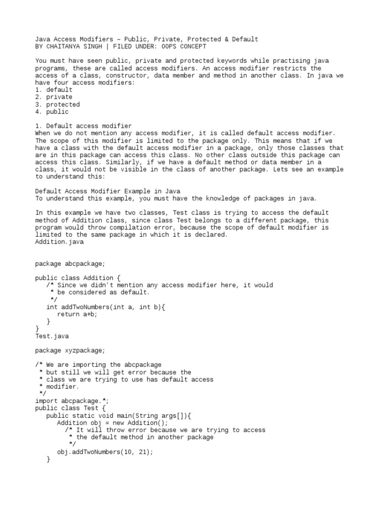 Access Modifier Class Computer Programming Method Computer Programming