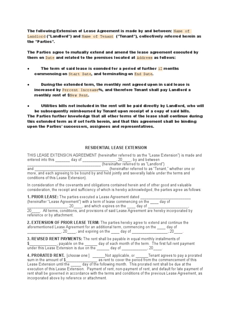 Lease Extension Agreement Template | PDF | Lease | Leasehold Estate
