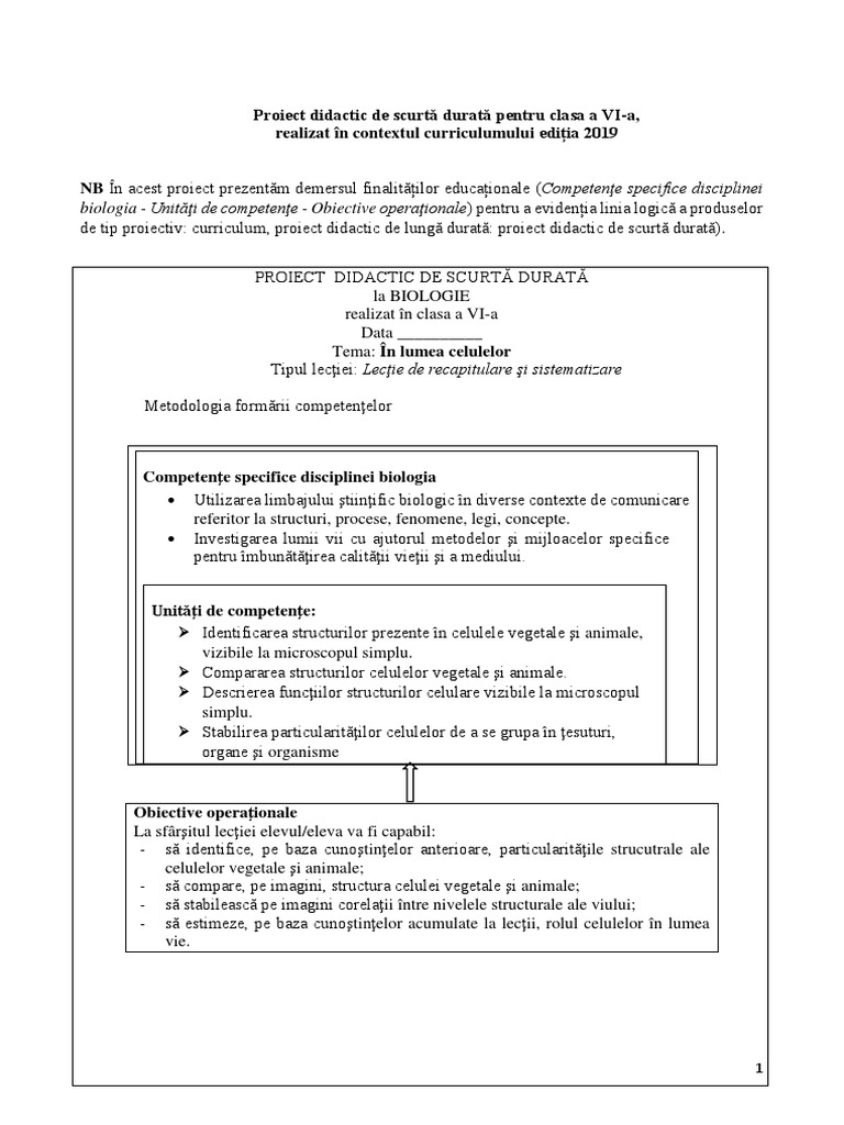 Biologie Proiecte Didactice 2019-08-15 Rom | PDF