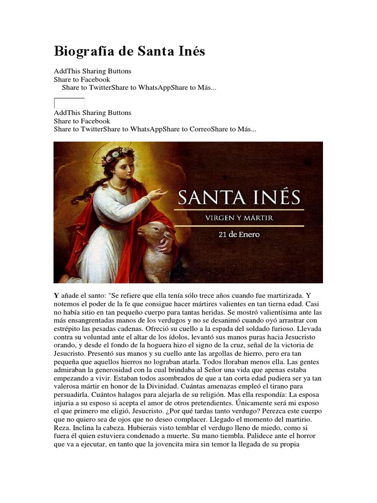 Biografía de Santa Inés, mártir y virgen | PDF | Religión y creencia