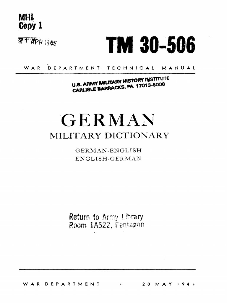 TM30506 GermanEnglish Military Dictionary 1944 PDF United States
