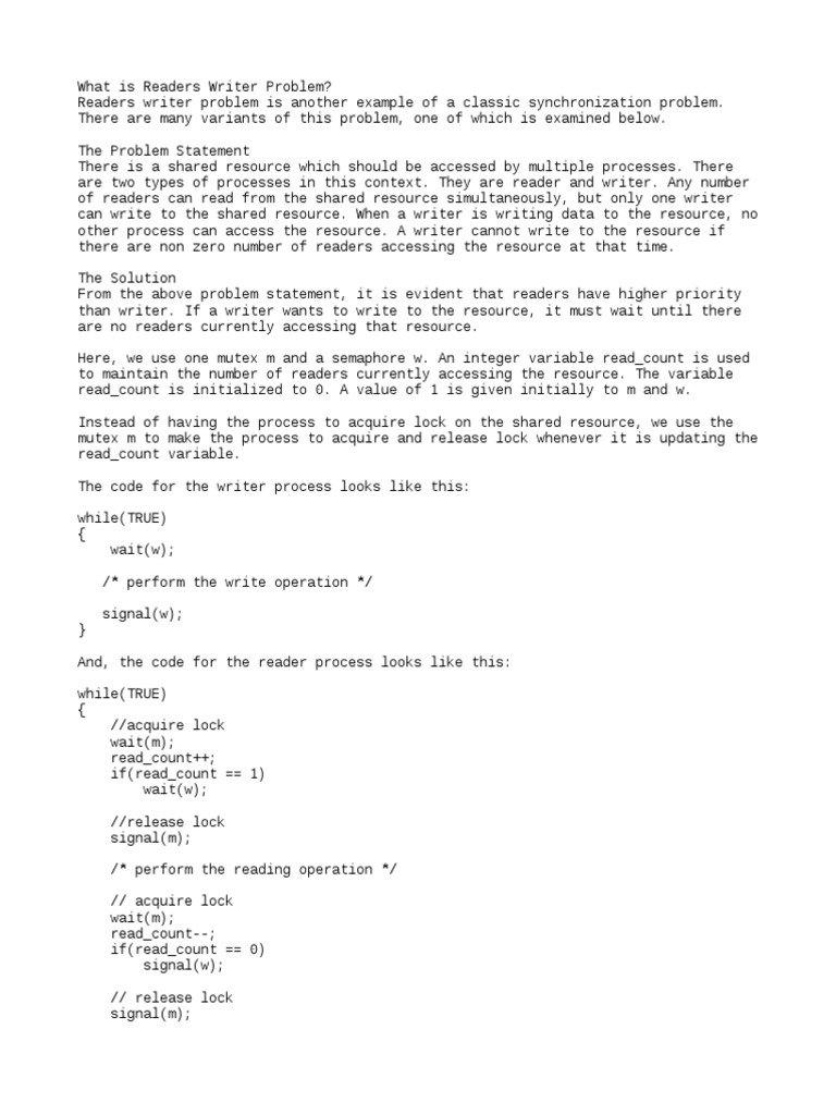 Reader Writer Problem | PDF | Synchronization | Software
