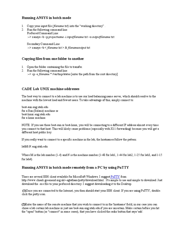 ANSYS Batch PDF | PDF | Secure Shell | Command Line Interface