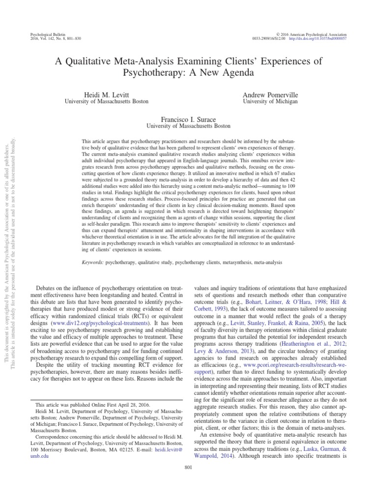 A Qualitative Meta-Analysis Examining Clients' Experiences of ...