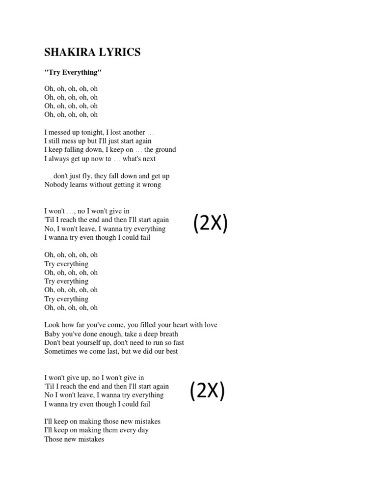 SHAKIRA LYRICS Try Everything | PDF