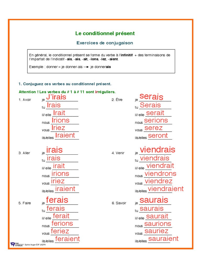 Verbe Savoir Au Présent De L indicatif Le Conditionnel Present Exercices Et Corrige | PDF | Morphologie |  Onomastique