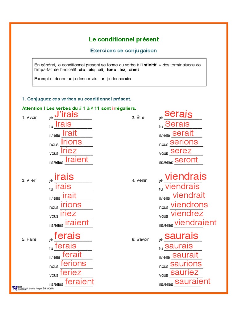 des exercices sur le conditionnel présent 