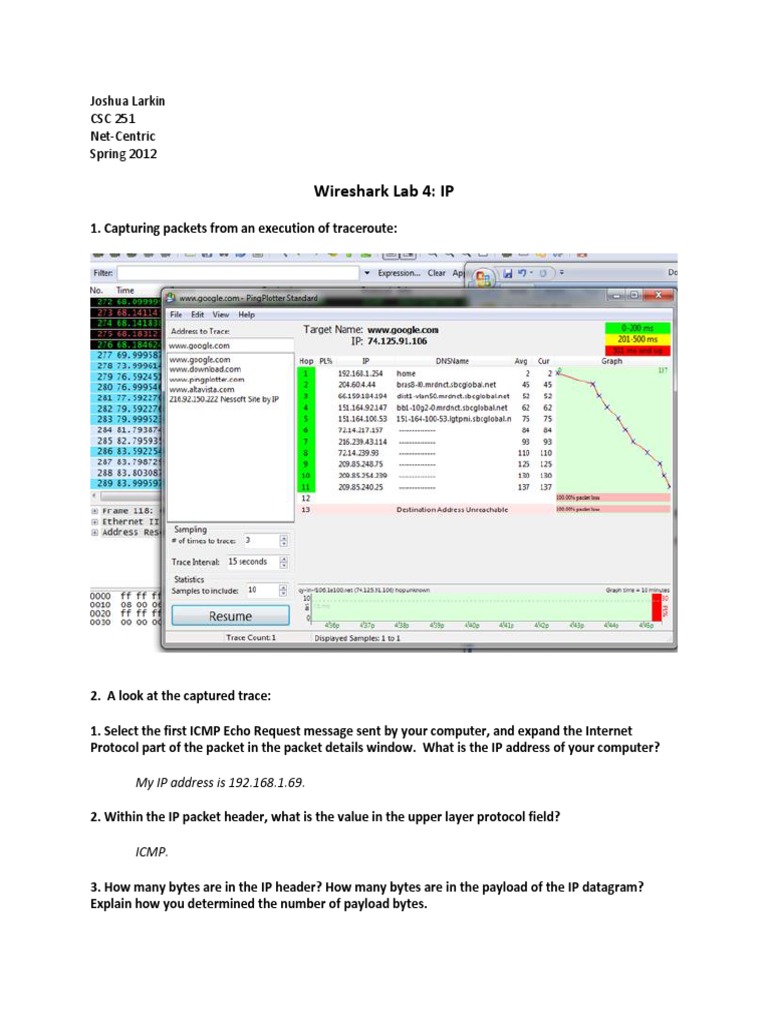 Wireshark Lab 4: Analyzing IP Packets | PDF | Internet Protocols ...