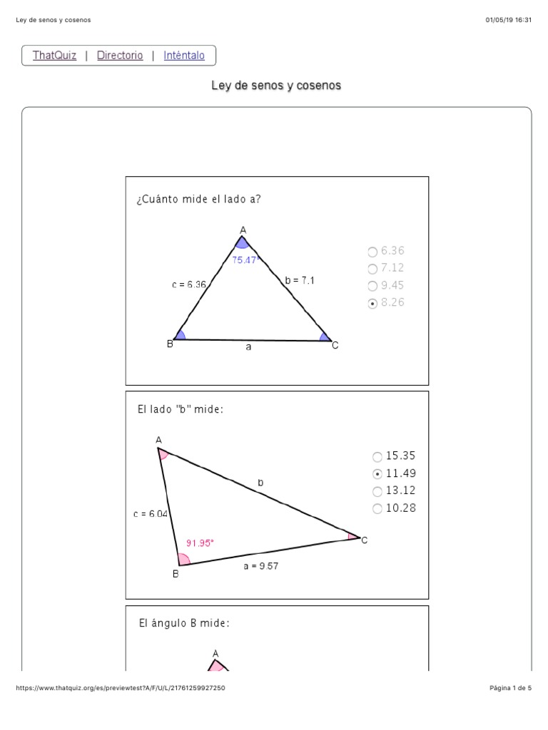 Ley De Senos Y Cosenos Pdf Triangulo Trigonometria